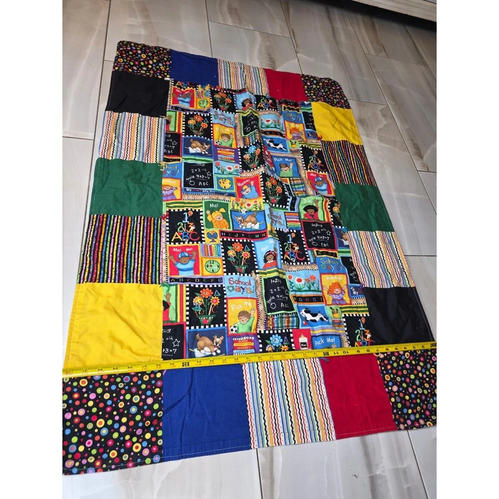 Handmade School Days Patchwork Quilt Alphabet ABC Teacher Gift Nursery 46x33 W1